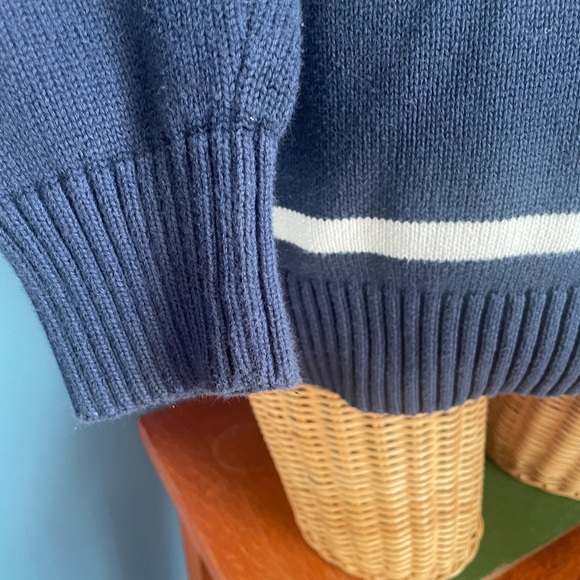 J Crew Men’s Navy Cream Striped 100% Cotton Crew Neck Sweater Size Medium - Picture 3 of 10